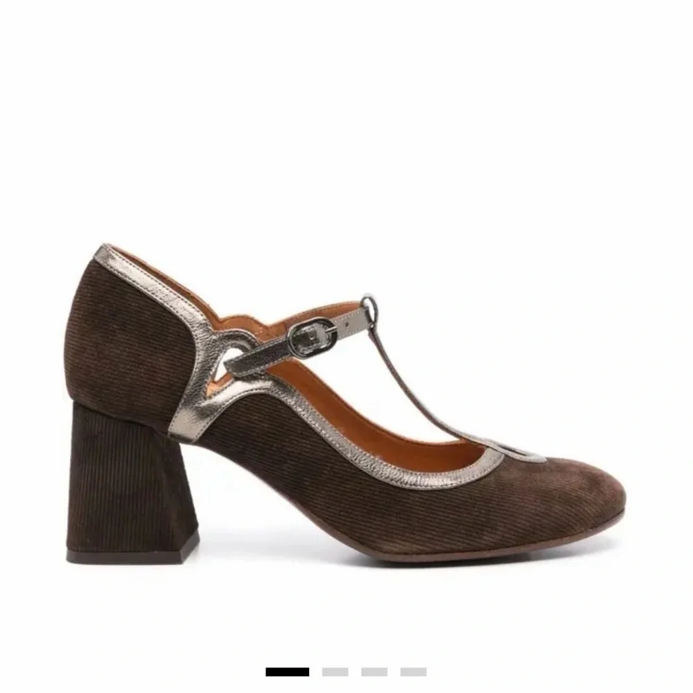 Chie Mihara Brown and Silver T-Strap Mary Janes block heel pump size EU 39